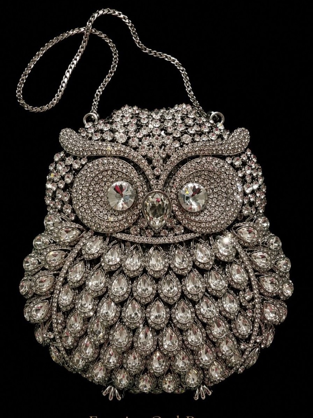 Crystal Owl Evening Bag - Silver Sparkle